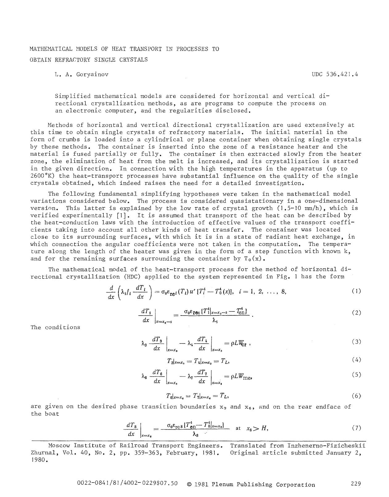 Mathematical models of heat transport in processes to obtain refractory single crystals by Unknown