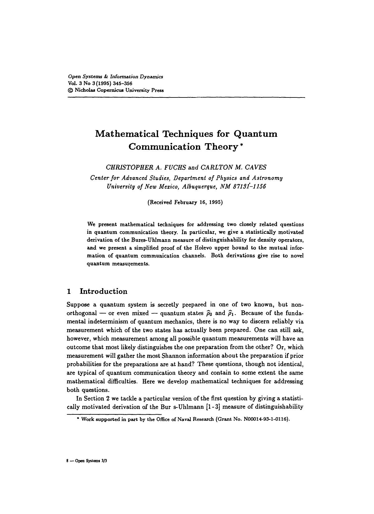 Mathematical techniques for quantum communication theory by Unknown