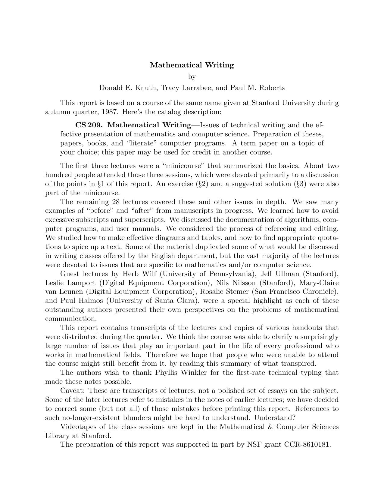 Mathematical writing by Donald E. Knuth