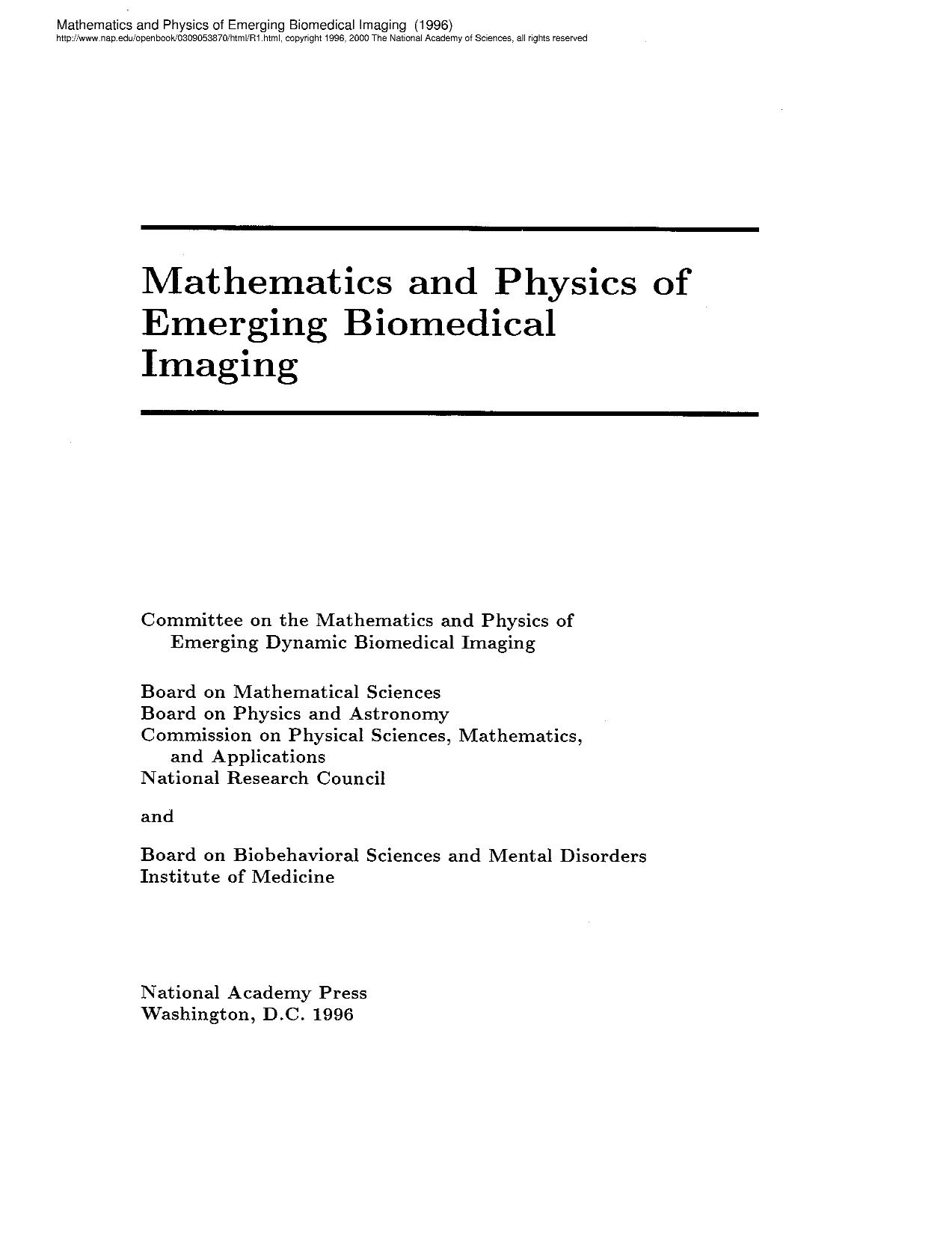 Mathematics and Physics of Emerging Biomedical Imaging by unknow