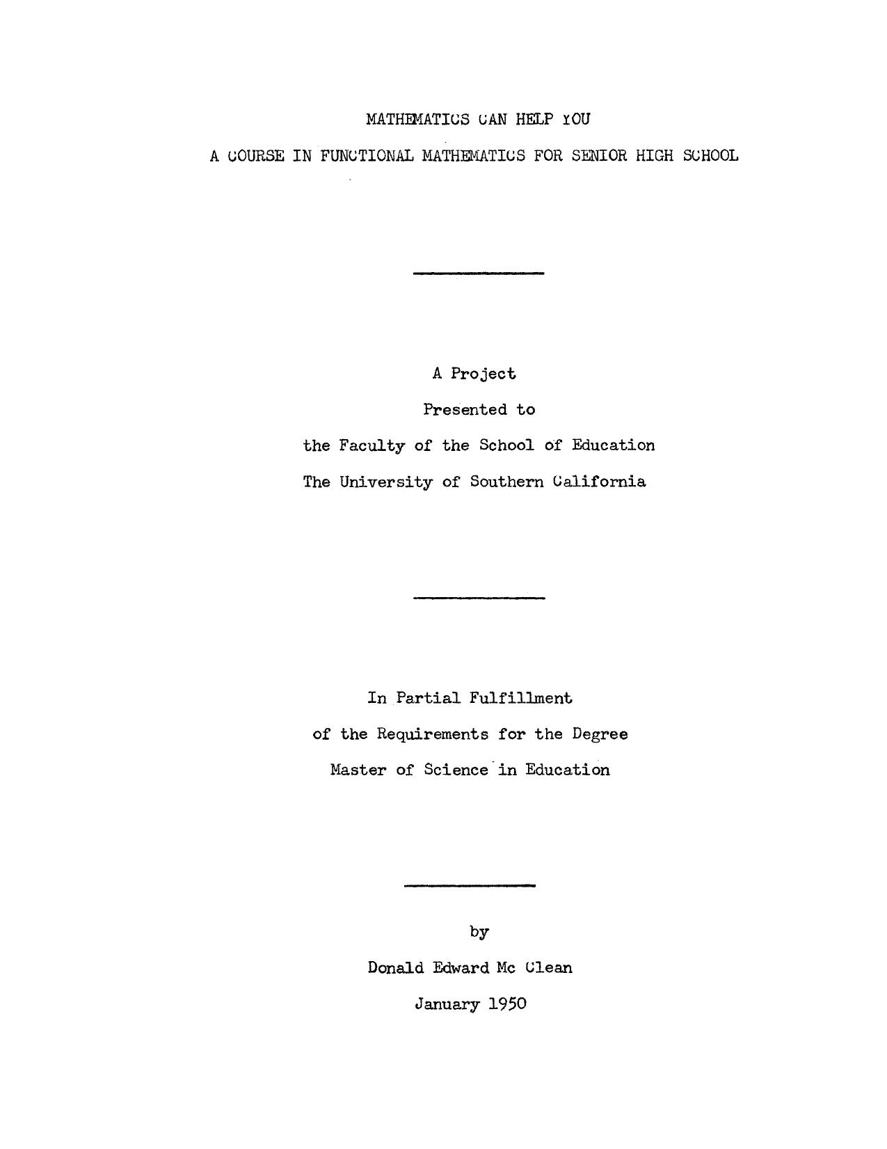 Mathematics can help you: A course in functional mathematics for senior high school by McClean Donald Edward