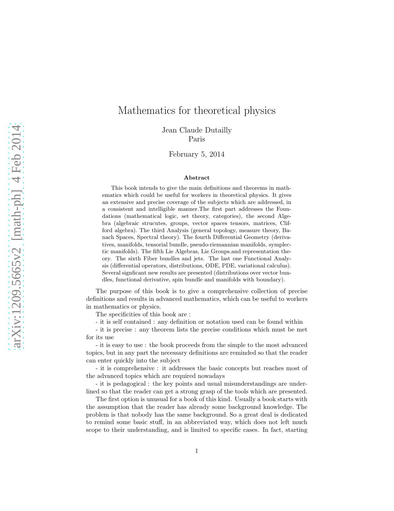 Mathematics for theoretical physics by Dutailly J.C