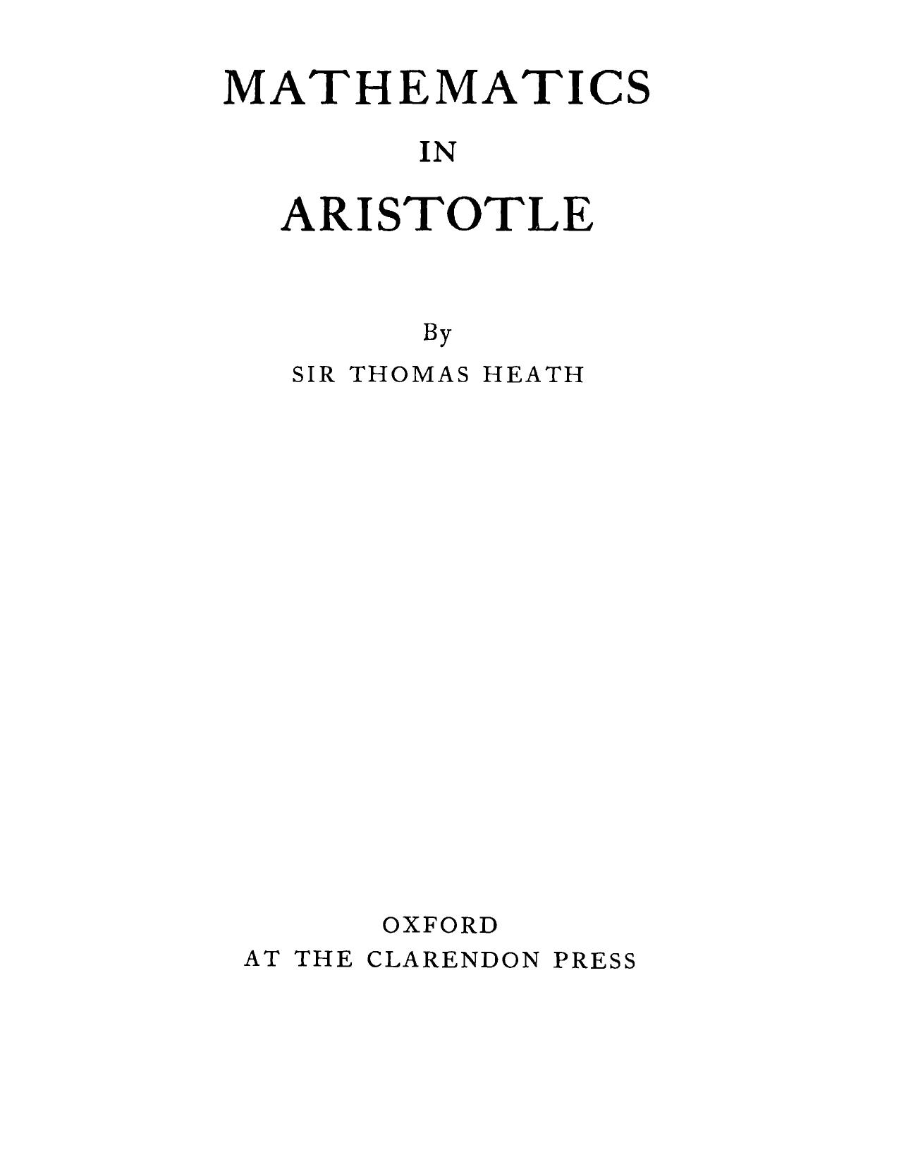 Mathematics in Aristotle by T. Heath