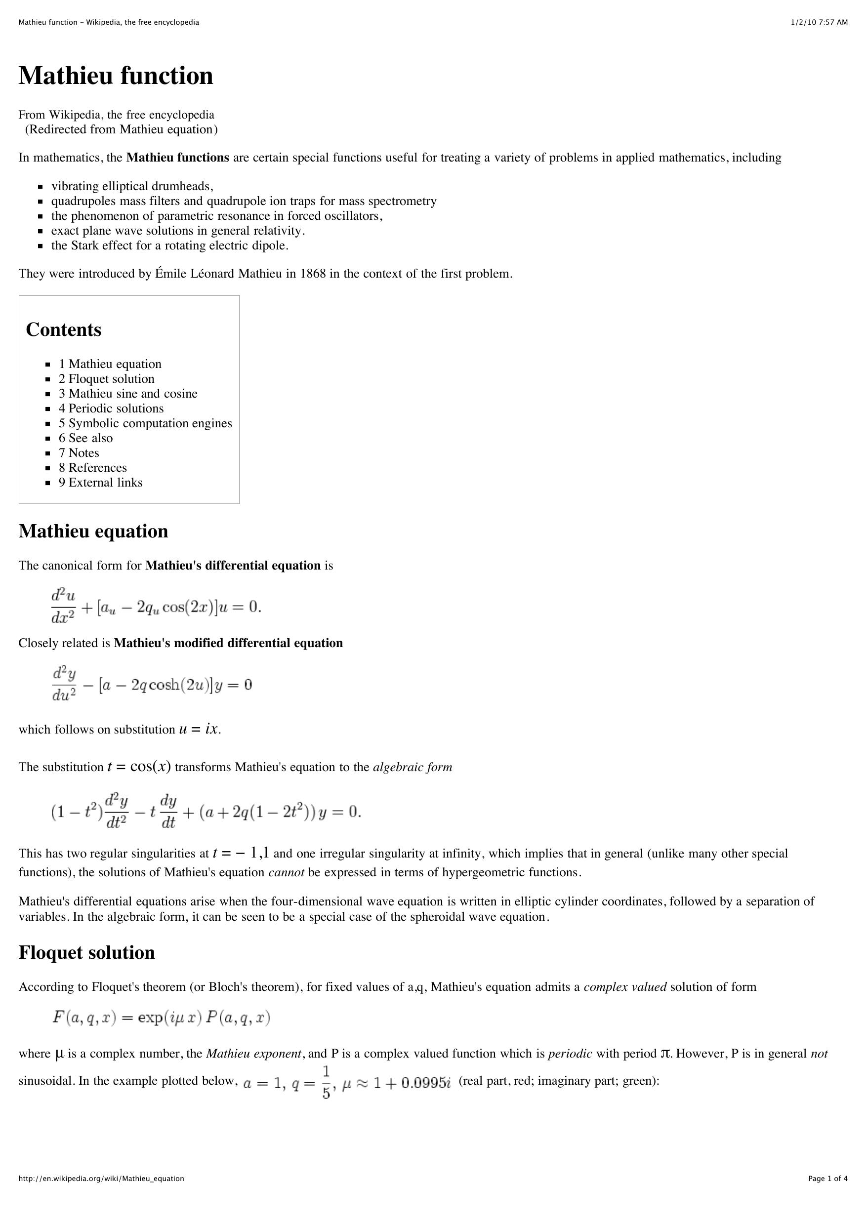 Mathieu function - Wikipedia, the free encyclopedia by nimrod