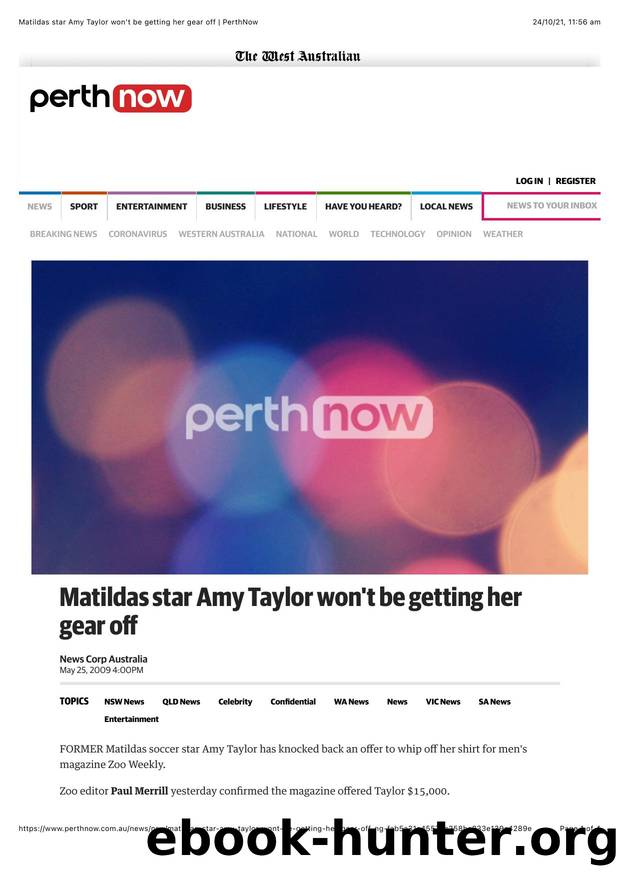 Matildas star Amy Taylor won't be getting her gear off | PerthNow by Perth Now