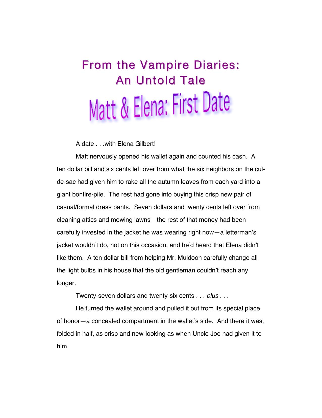 Matt and Elena First Date by L. J. Smith