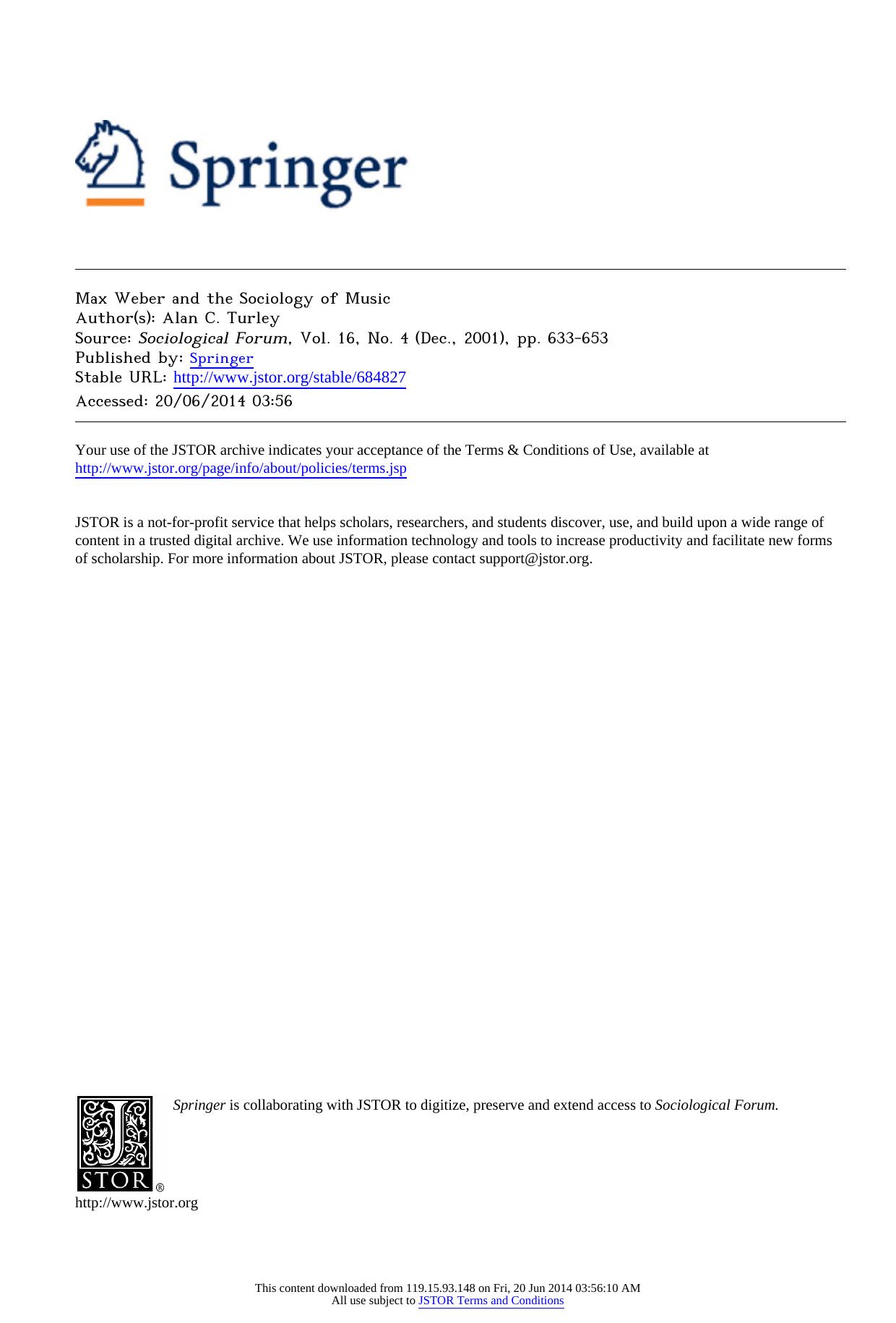 Max Weber and the Sociology of Music by Unknown