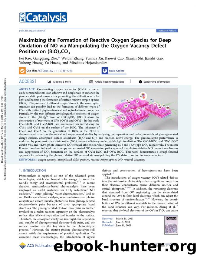 Maximizing the Formation of Reactive Oxygen Species for Deep Oxidation of NO via Manipulating the Oxygen-Vacancy Defect Position on (BiO)2CO3 by unknow