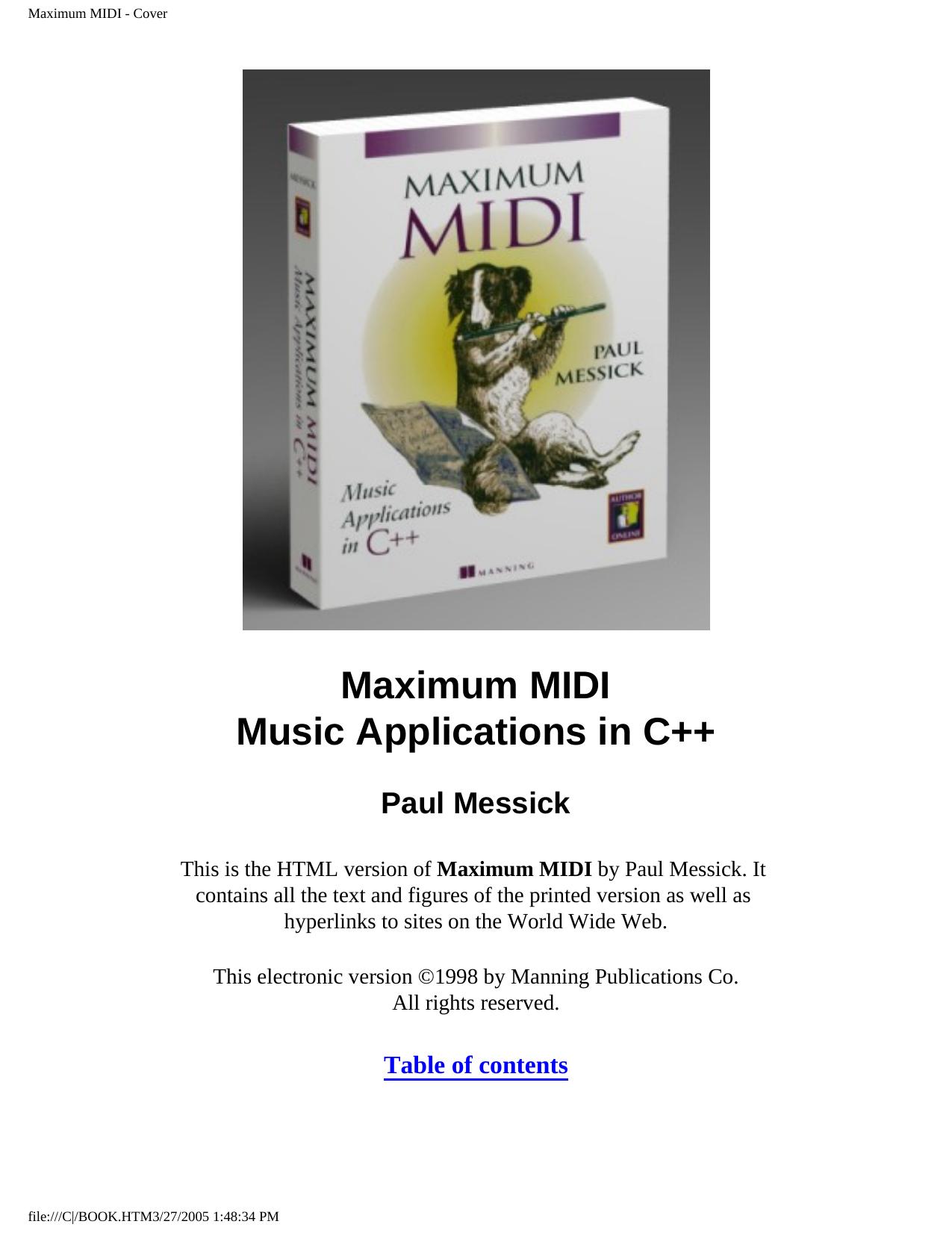 Maximum MIDI: advanced music applications in C++ by Paul Messick