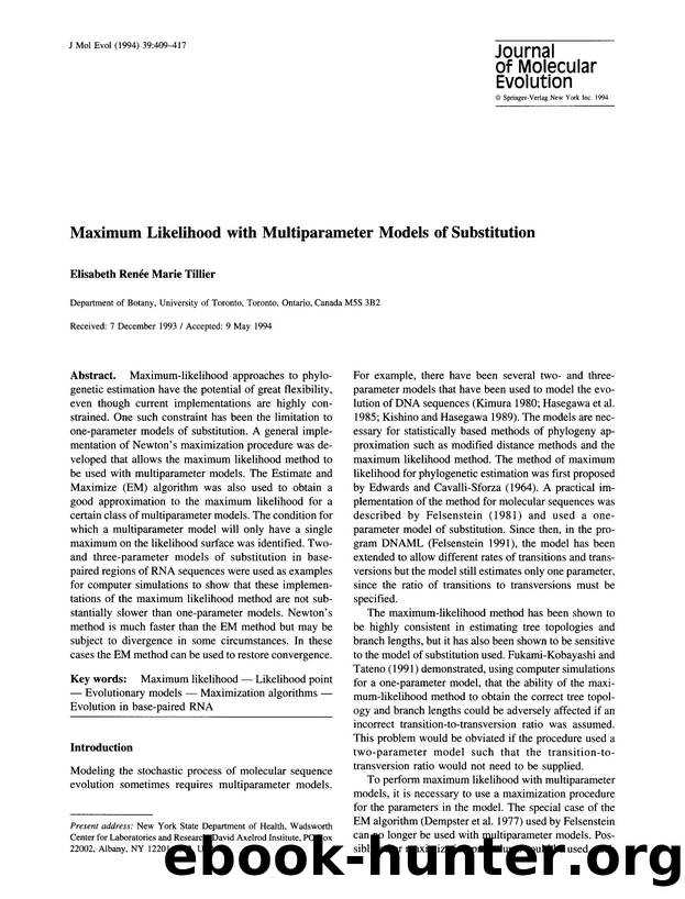 Maximum likelihood with multiparameter models of substitution by Unknown