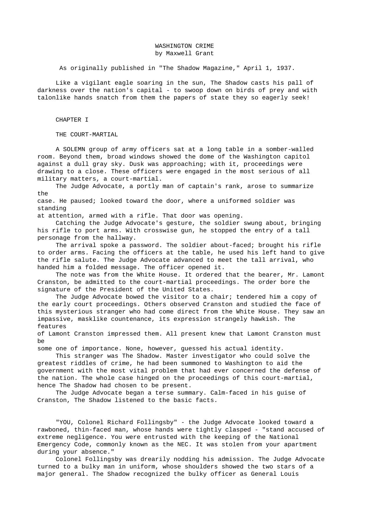 Maxwell Grant The Shadow 123 Washington Crime by Unknown