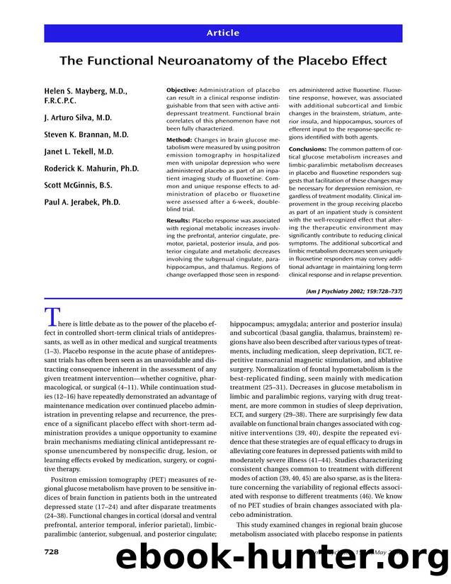 Mayberg- The Neuroanatomy of the Placebo Effect by Unknown