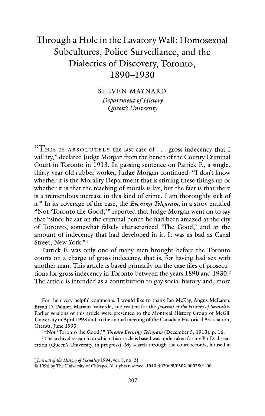 Maynard, S by Hole in Lavatory Wall (1994) 5 J Hist Sex 207