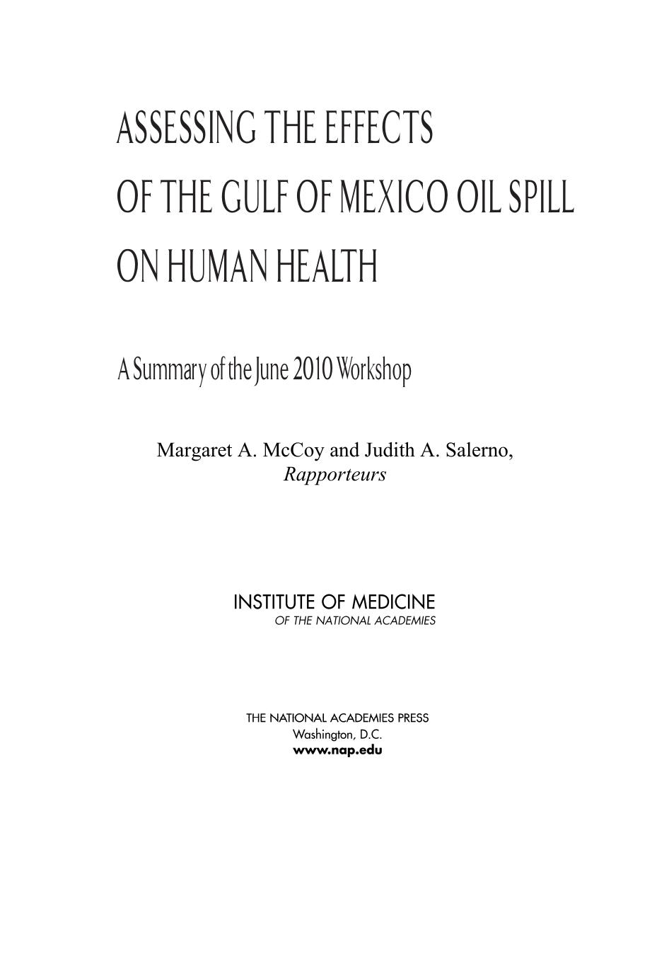 McCoy & Salerno by Assessing the Effects of the Gulf of Mexico Oil Spill on Human Health (2010)
