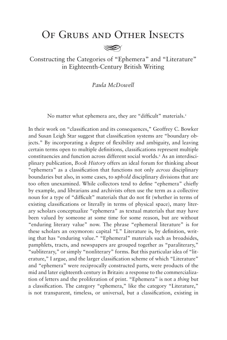 McDowell, P by Categories of Ephemera & Literature (2012) 15 Book History 48