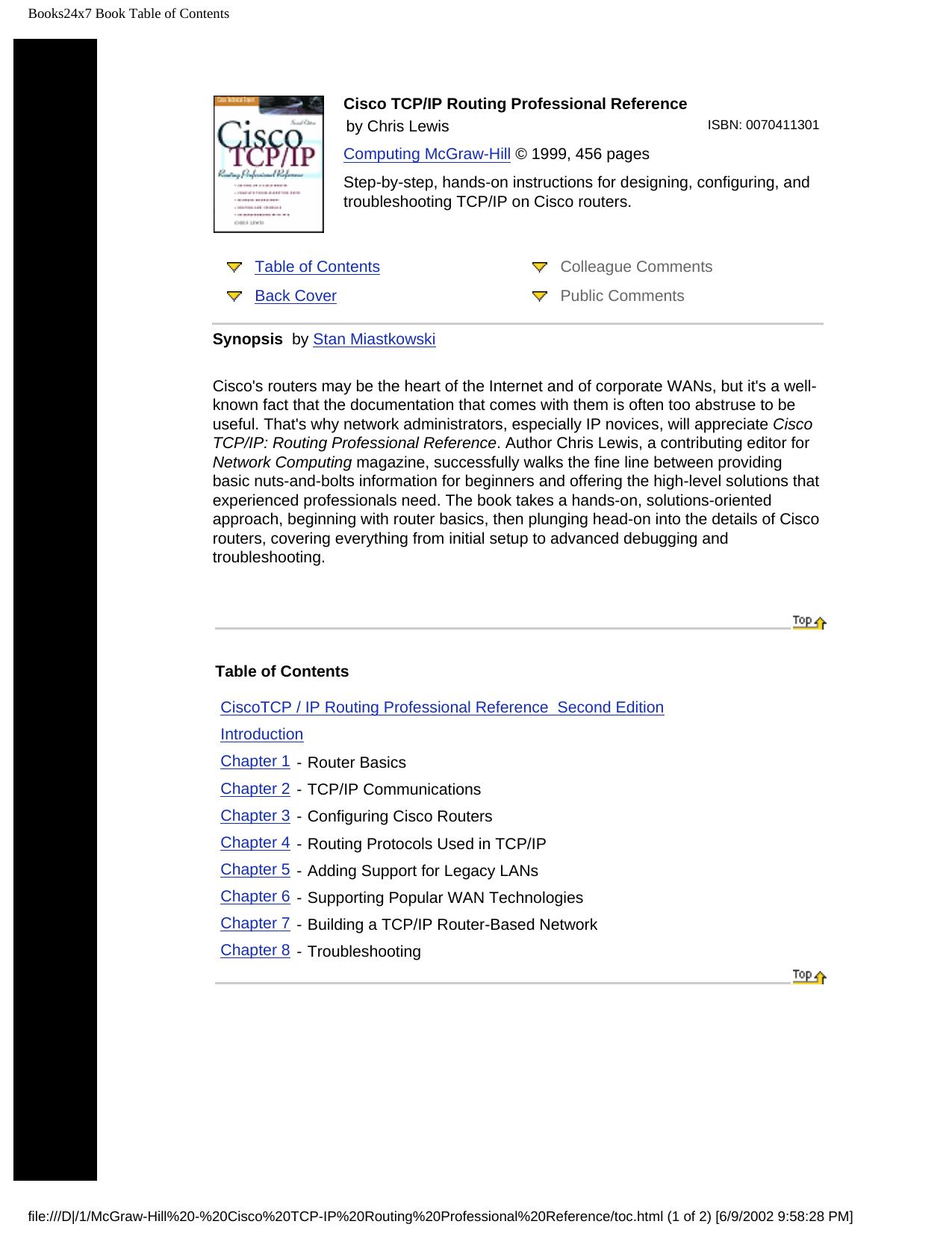 McGraw-Hill's Cisco IP library: unlock the power of Cisco. [3] Cisco TCP/IP routing professional reference by Lewis Chris; Parkhurst William R.; Slattery Terry; Burton Bill