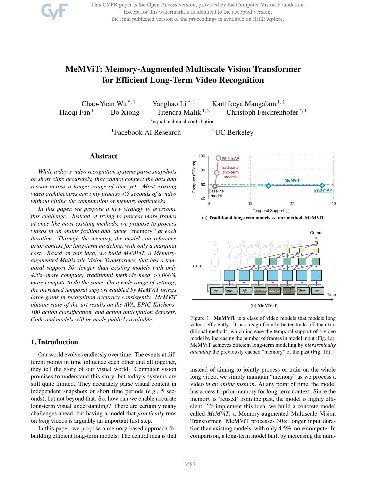 MeMViT: Memory-Augmented Multiscale Vision Transformer for Efficient Long-Term Video Recognition by unknow