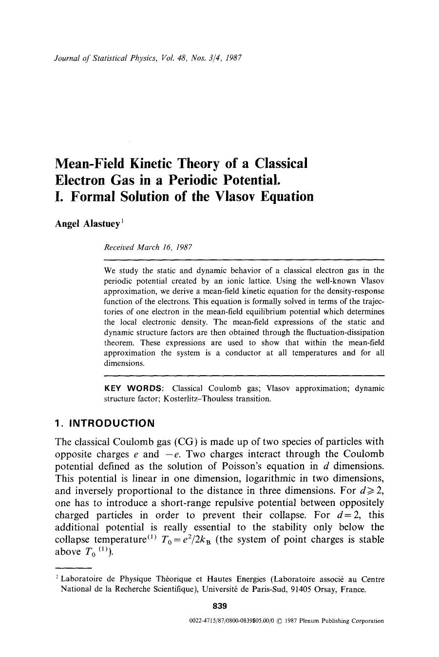 Mean-field kinetic theory of a classical electron gas in a periodic potential. I. Formal solution of the Vlasov equation by Unknown