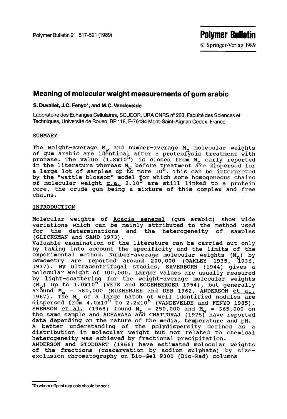 Meaning of molecular weight measurements of gum arabic by Unknown