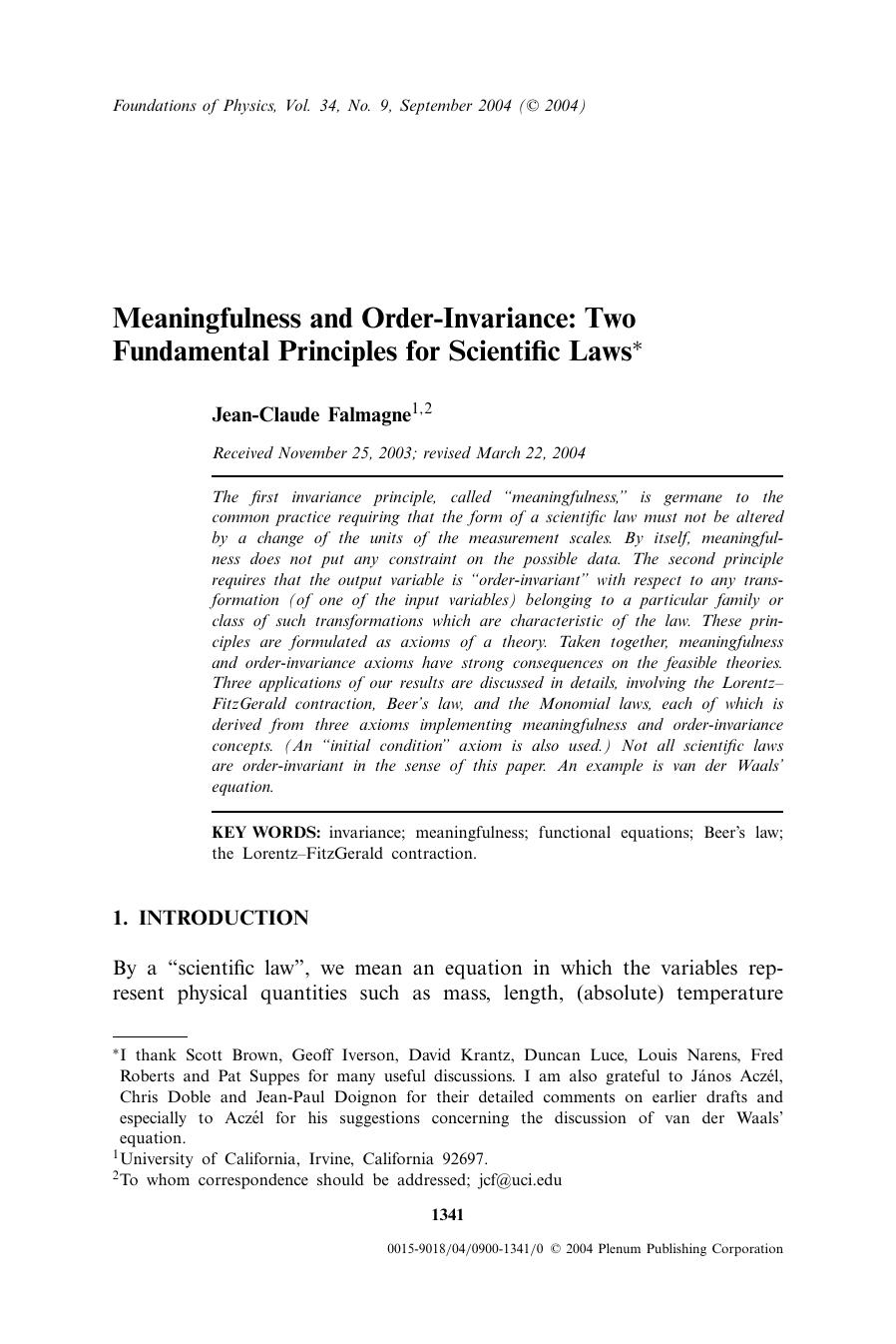 Meaningfulness and Order-Invariance: Two Fundamental Principles for Scientific Laws by Unknown