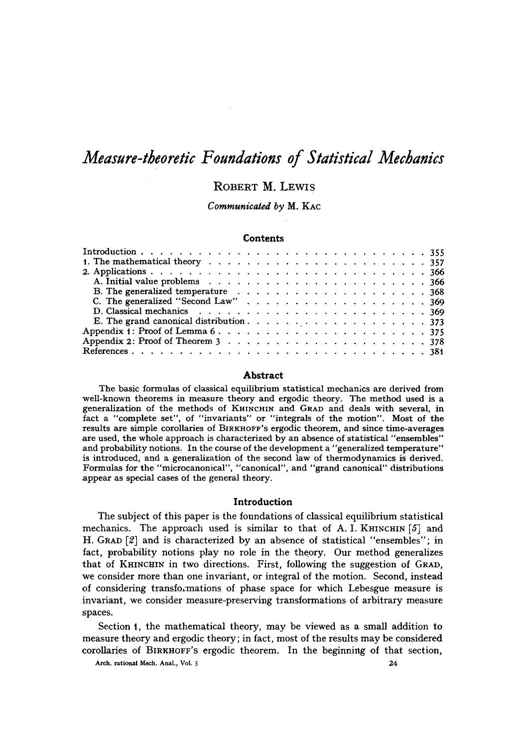 Measure-theoretic foundations of statistical mechanics by Unknown
