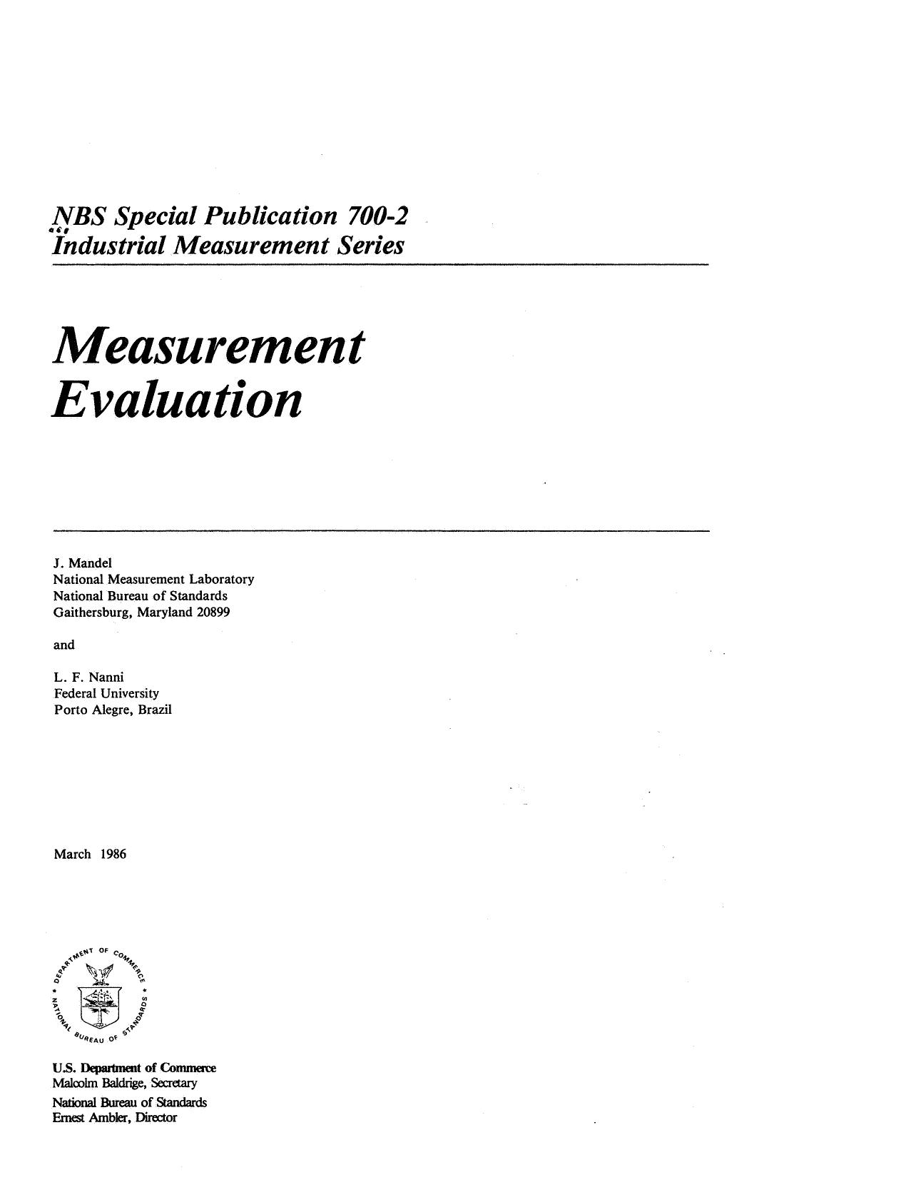 Measurement Evaluation by J. Mandel L. F. Nanni
