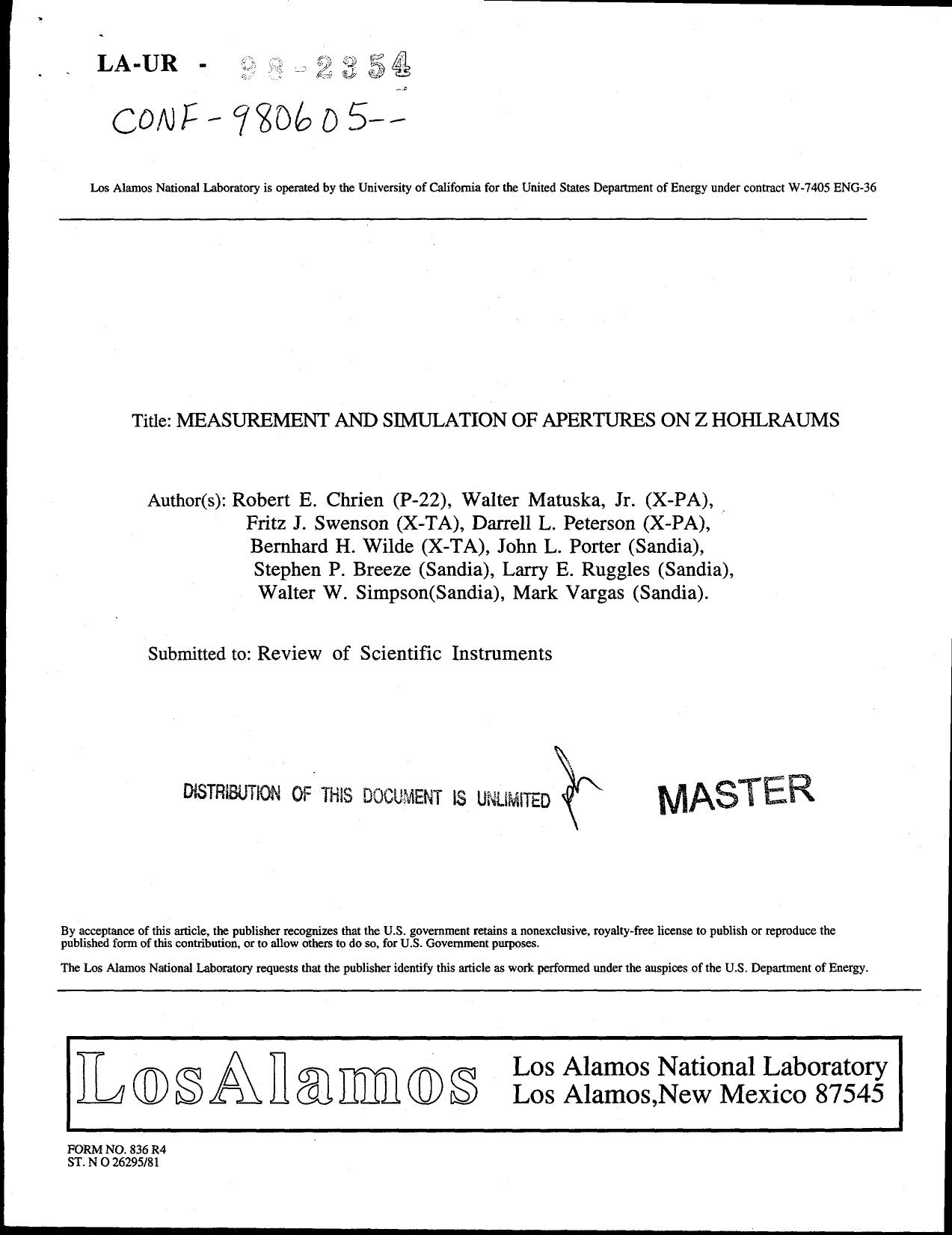 Measurement and Simulation of Apertures on Z Hohlraums M9900113 by Unknown