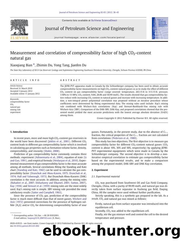 Measurement and correlation of compressibility factor of high CO2-content natural gas by Xiaoqiang Bian & Zhimin Du & Yong Tang & Jianfen Du