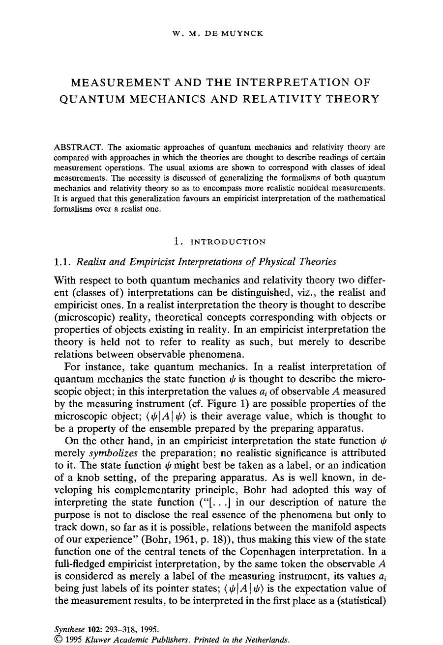 Measurement and the interpretation of quantum mechanics and relativity theory by Unknown