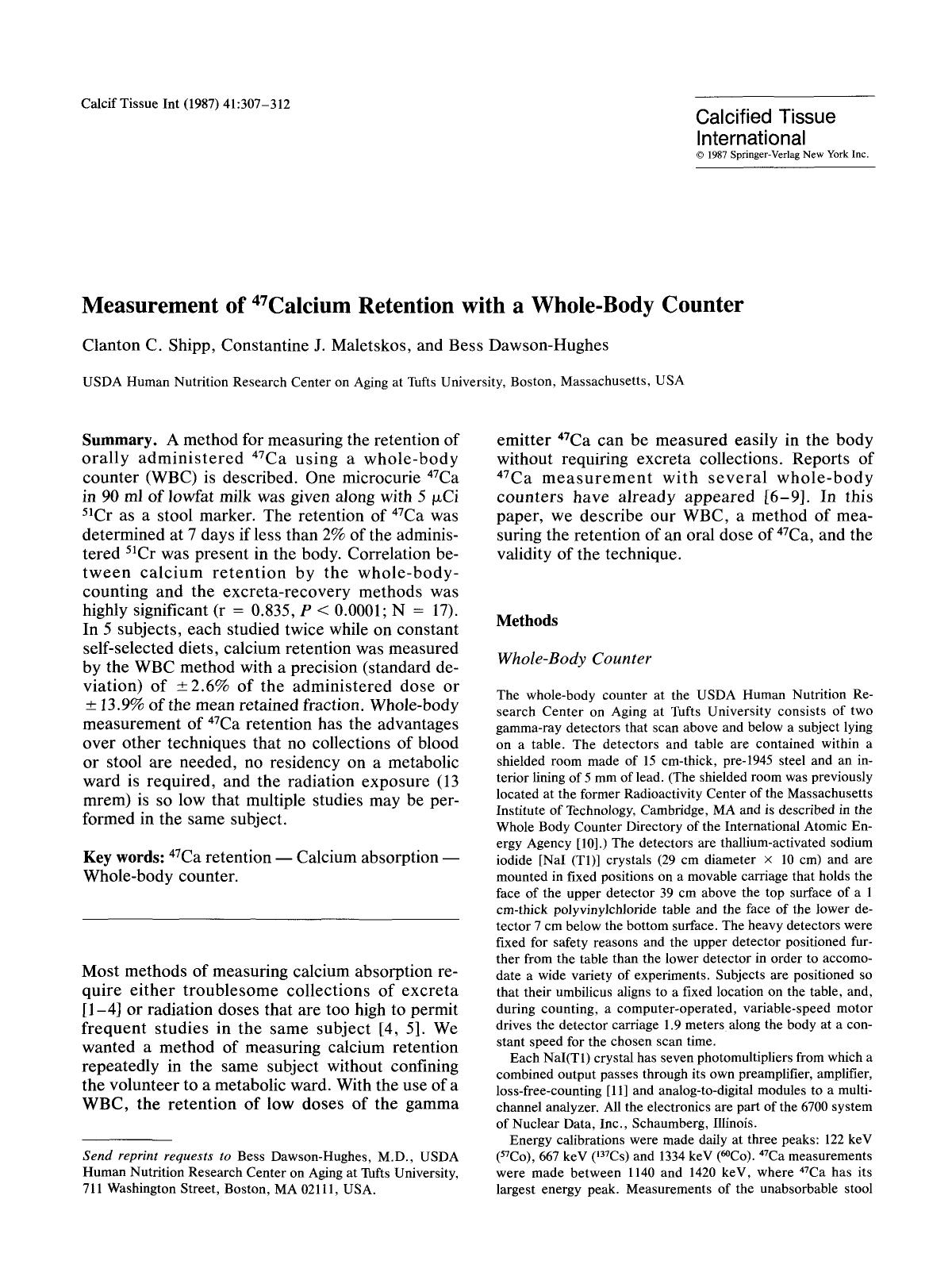 Measurement of <Superscript>47 <Superscript>calcium retention with a whole-body counter by Unknown