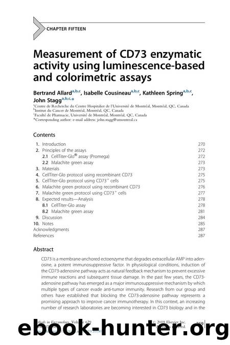 Measurement of CD73 enzymatic activity using luminescence-based and colorimetric assays by Bertrand Allard & Isabelle Cousineau & Kathleen Spring & John Stagg