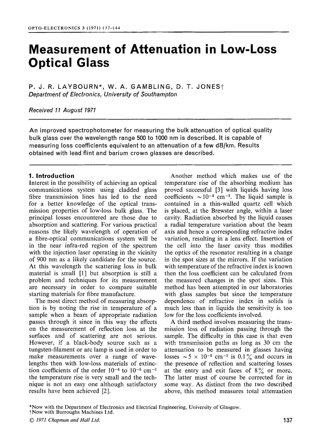 Measurement of attenuation in low-loss optical glass by Unknown