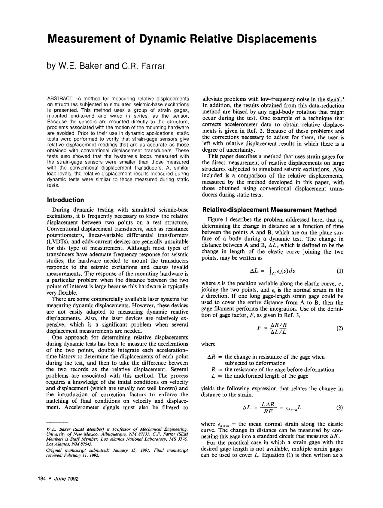 Measurement of dynamic relative displacements by Unknown