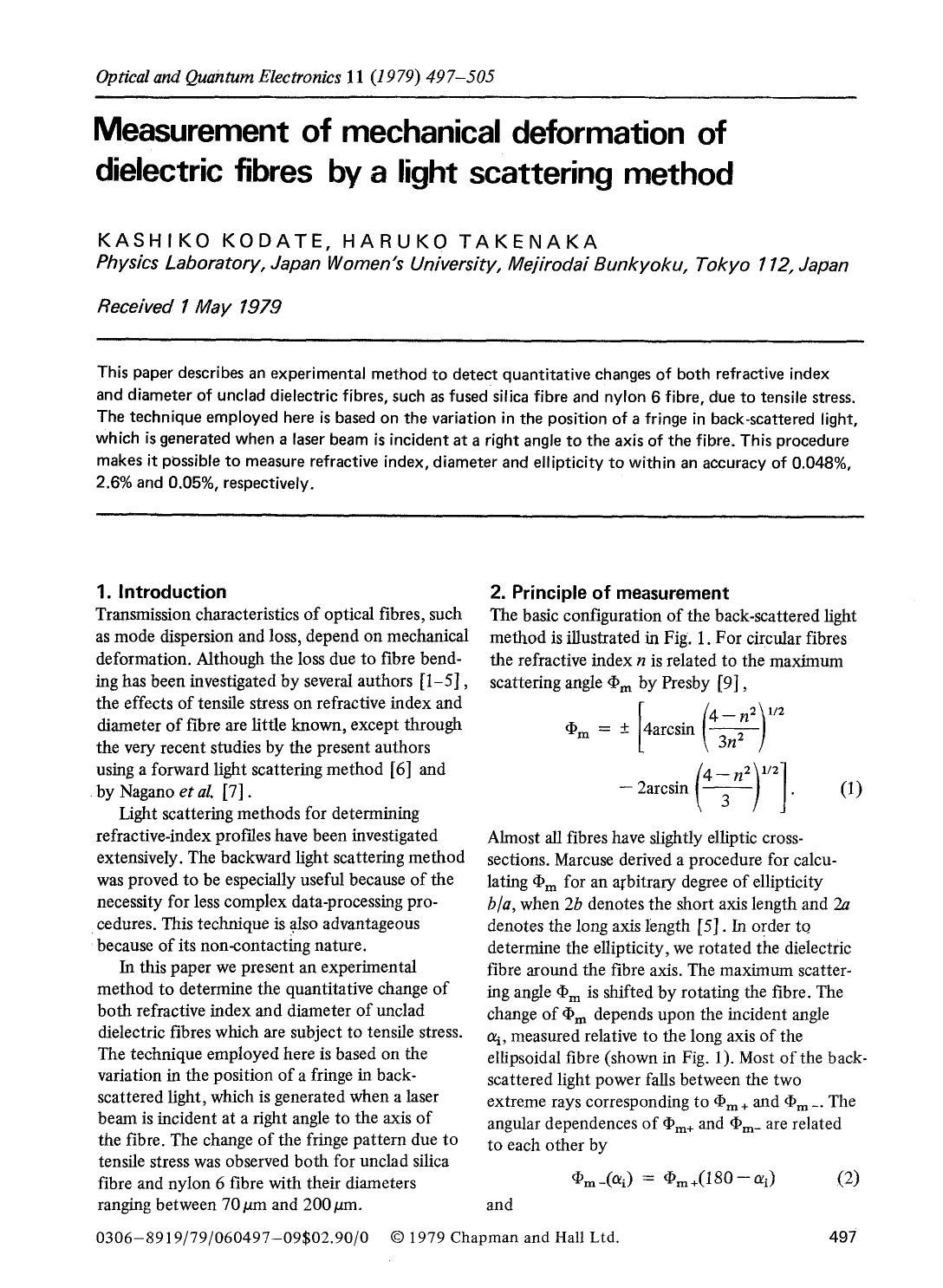 Measurement of mechanical deformation of dielectric fibres by a light scattering method by Unknown
