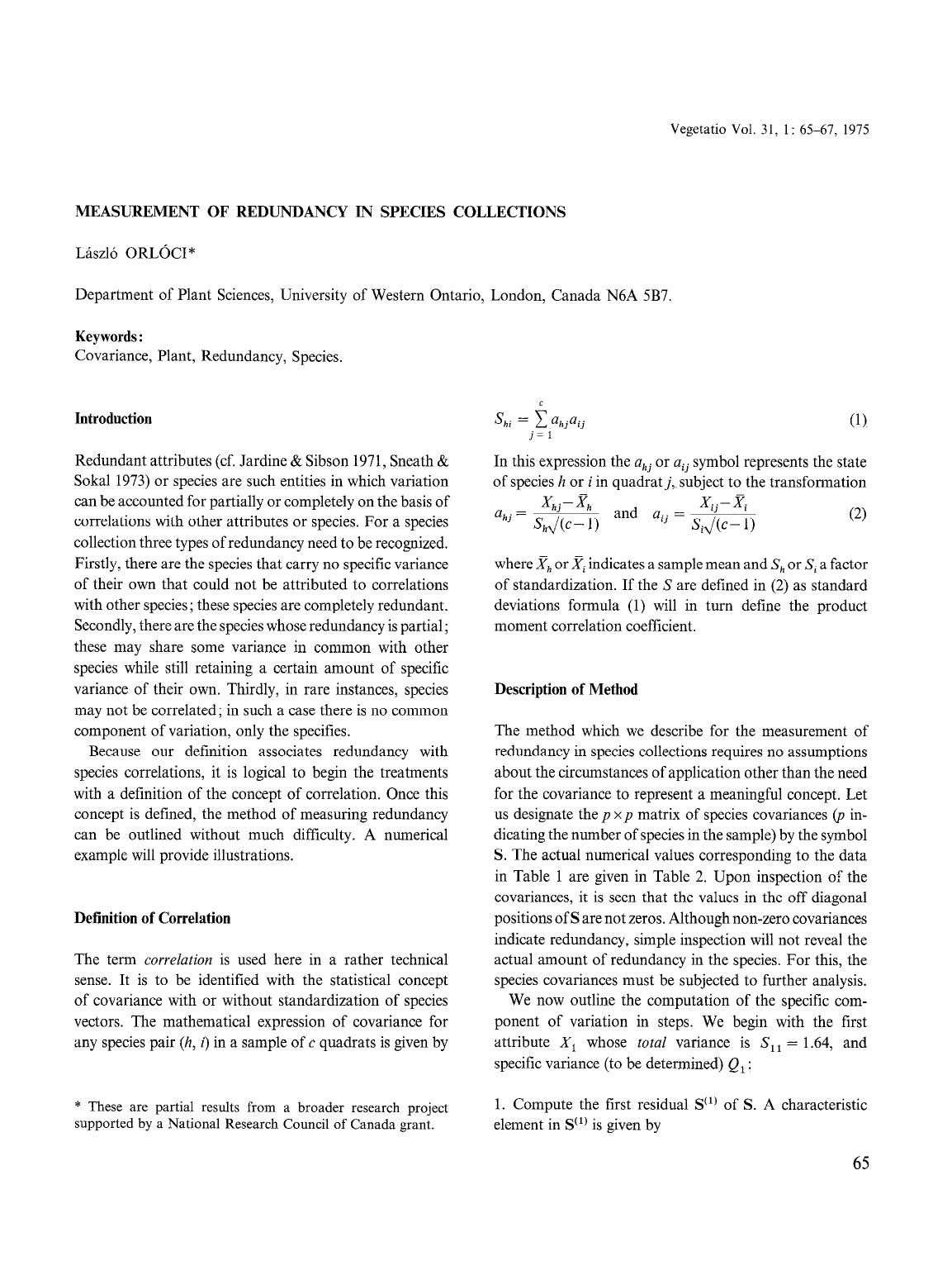 Measurement of redundancy in species collections by Unknown