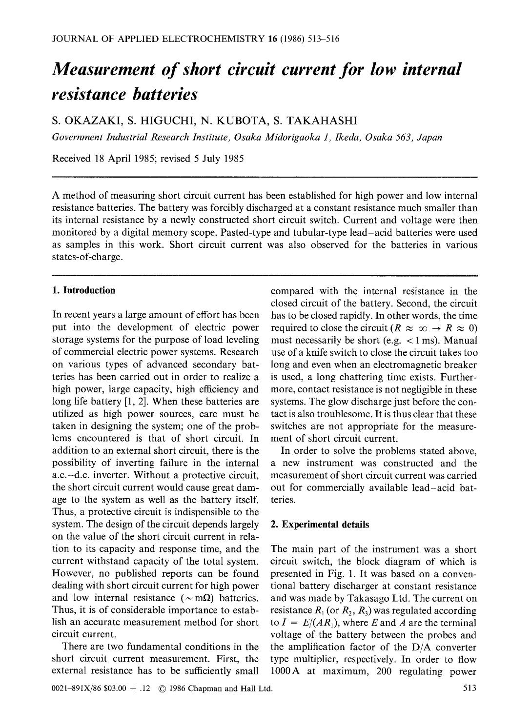 Measurement of short circuit current for low internal resistance batteries by Unknown