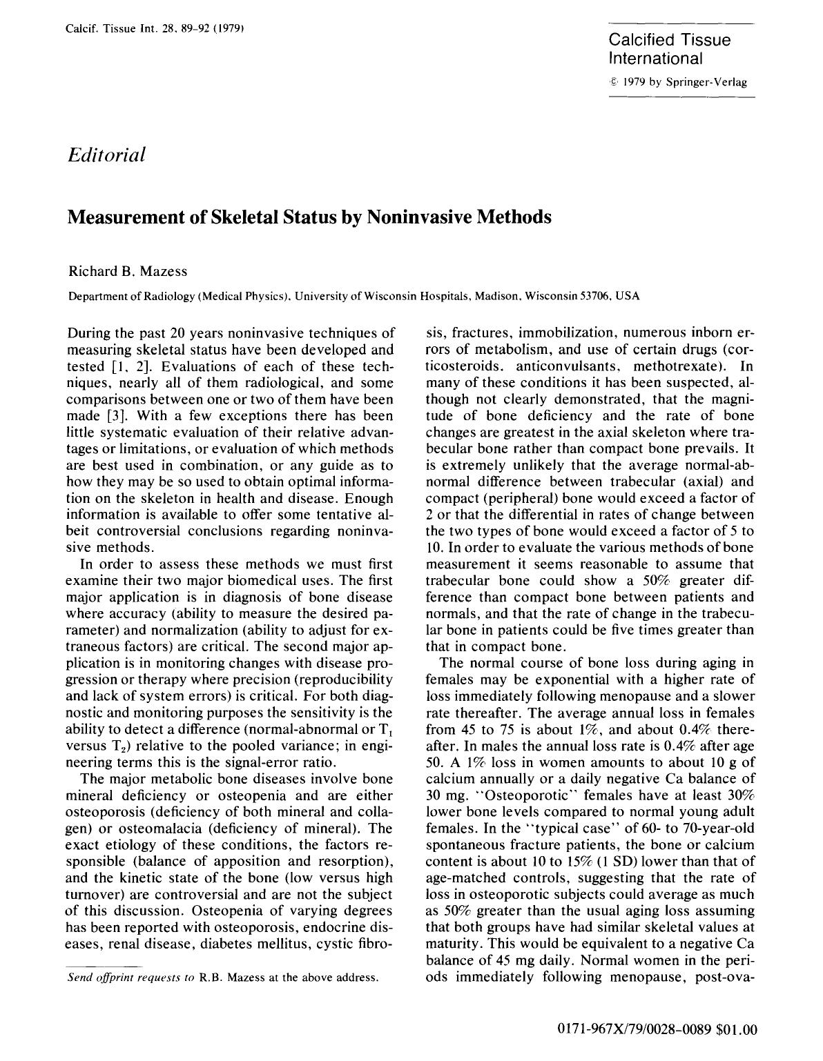 Measurement of skeletal status by noninvasive methods by Unknown