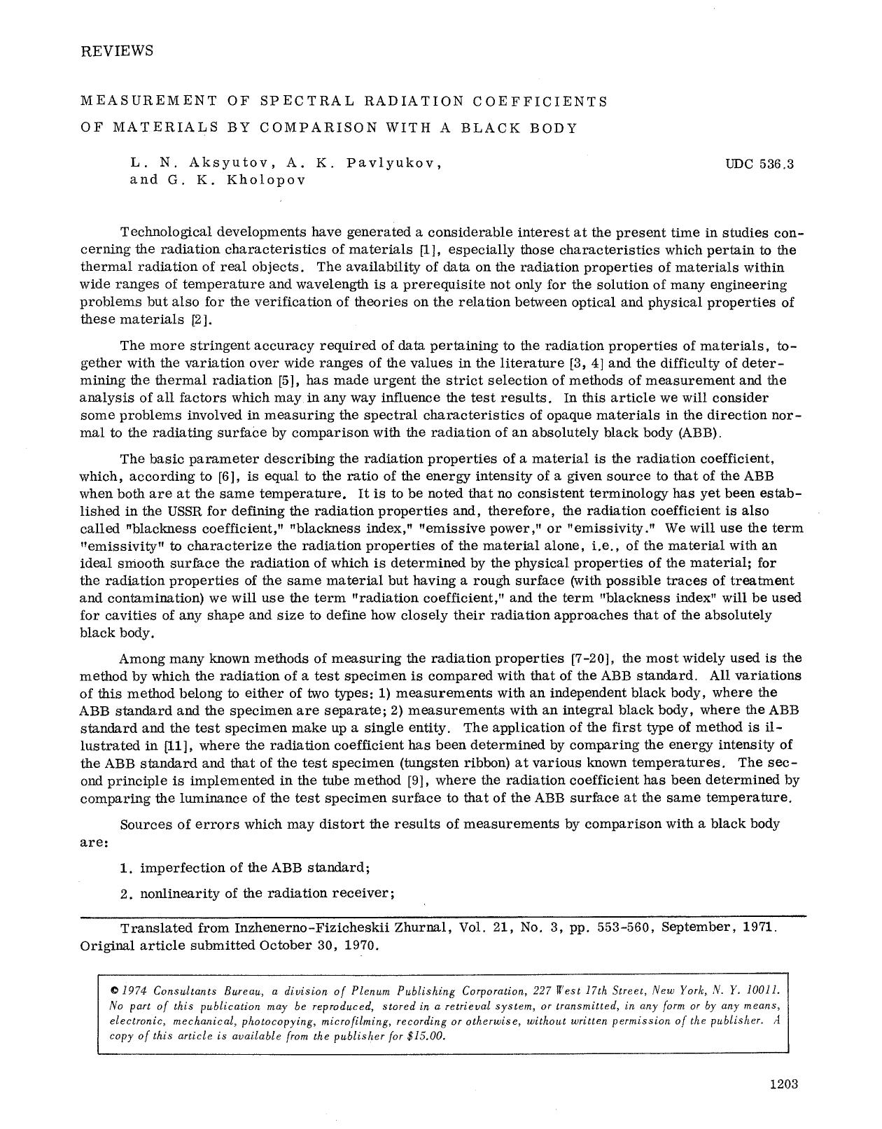 Measurement of spectral radiation coefficients of materials by comparison with a black body by Unknown