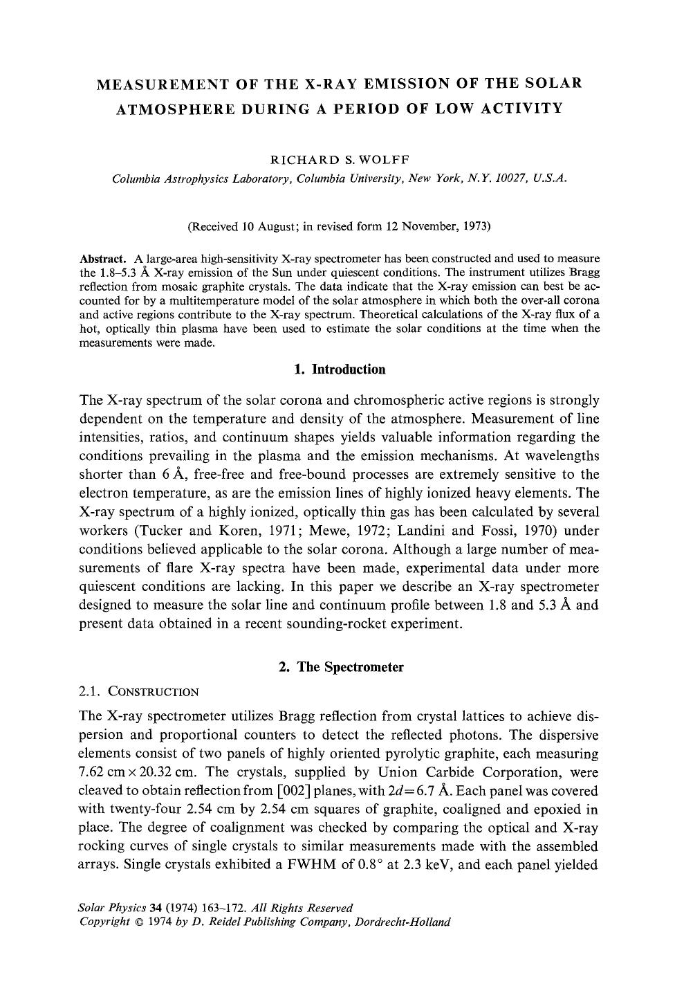 Measurement of the X-ray emission of the solar atmosphere during a period of low activity by Unknown
