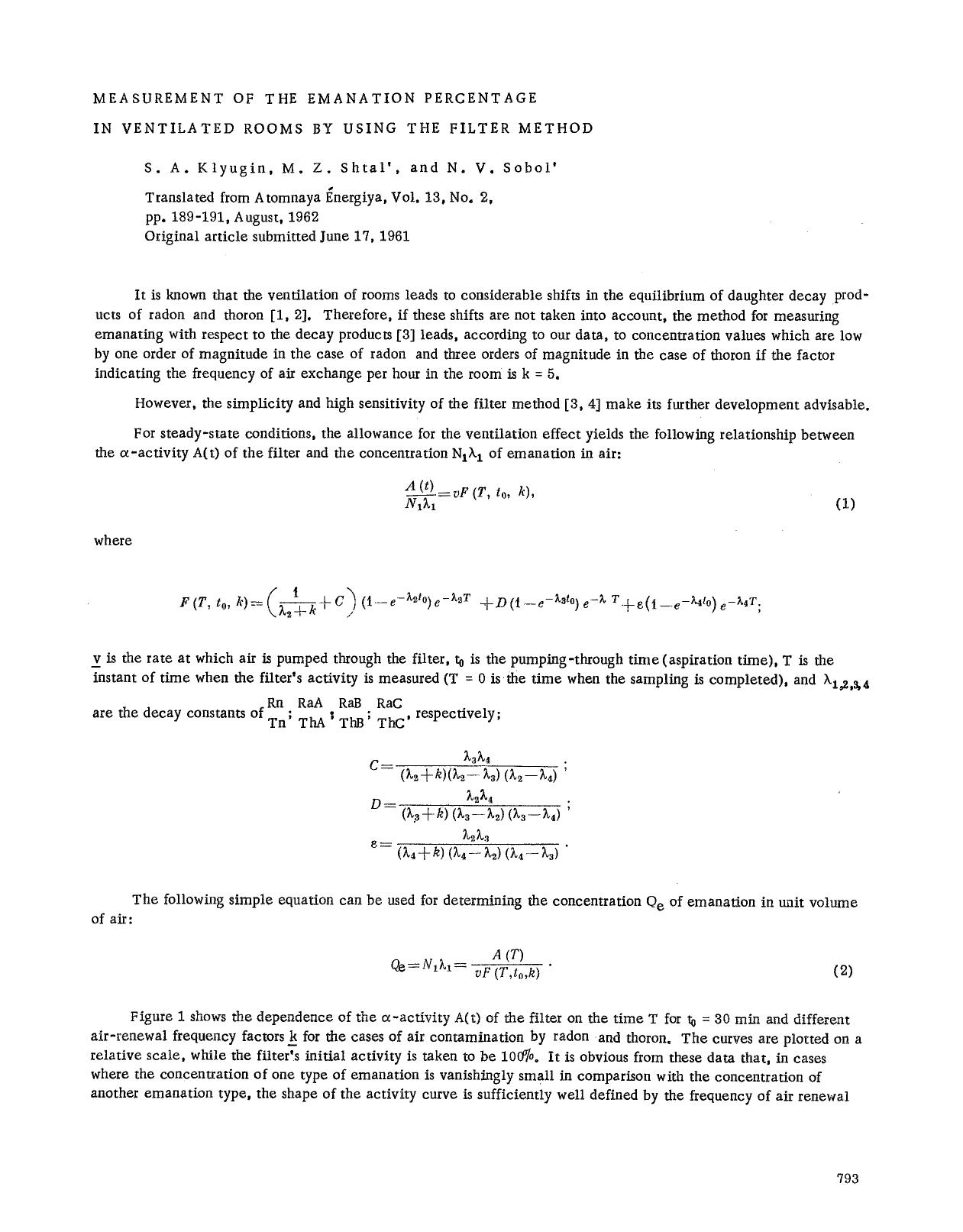 Measurement of the emanation percentage in ventilated rooms by using the filter method by Unknown