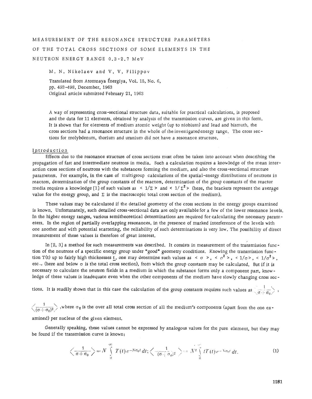 Measurement of the resonance structure parameters of the total cross sections of some elements in the neutron energy range 0.3&#x2013;2.7 MeV by Unknown