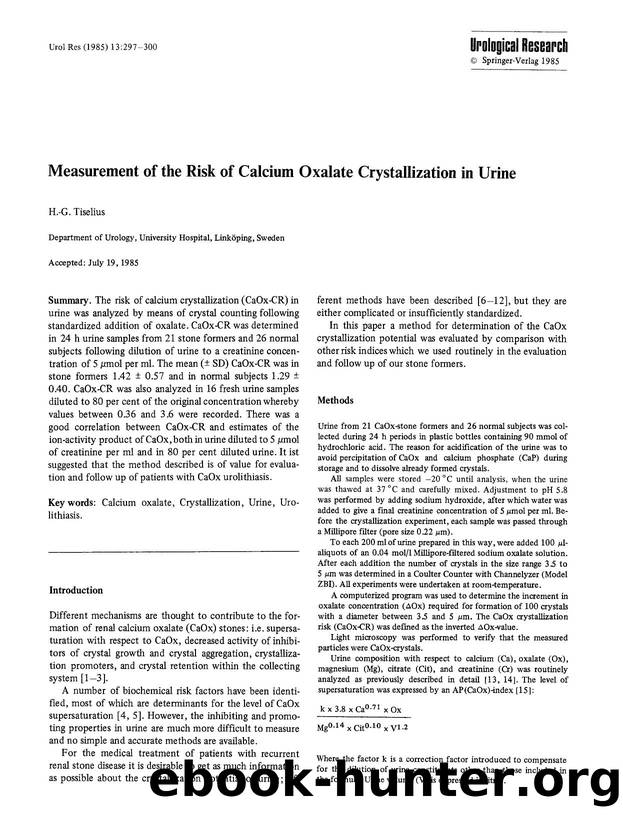 Measurement of the risk of calcium oxalate crystallization in urine by Unknown