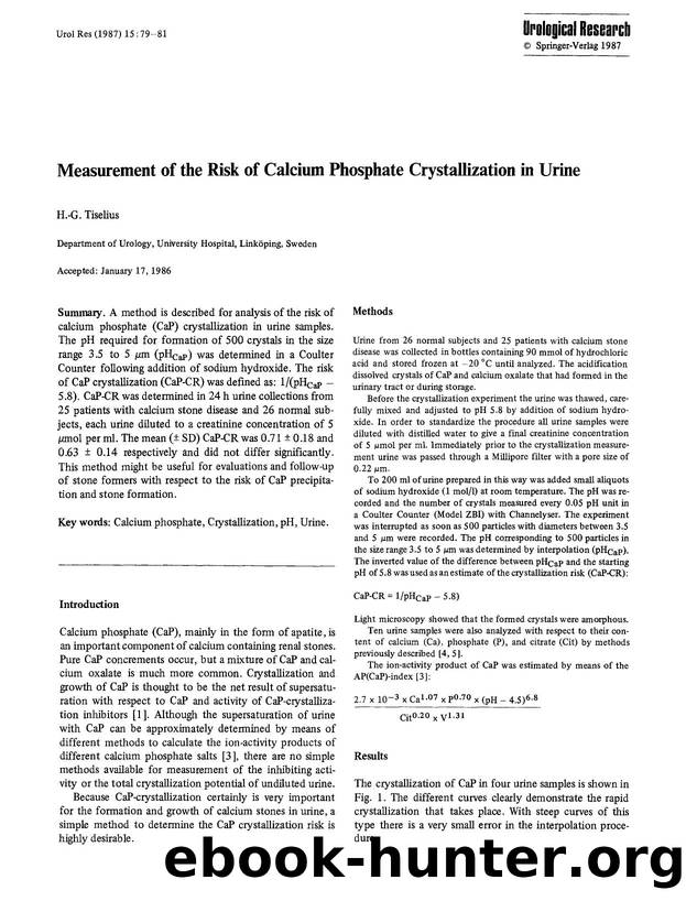 Measurement of the risk of calcium phosphate crystallization in urine by Unknown
