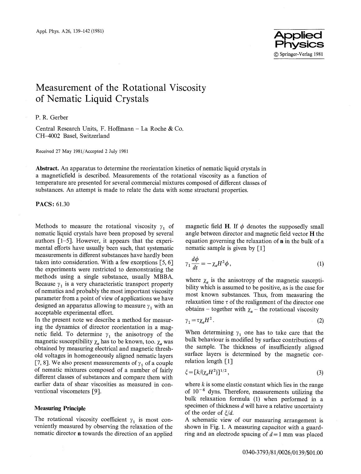 Measurement of the rotational viscosity of nematic liquid crystals by Unknown