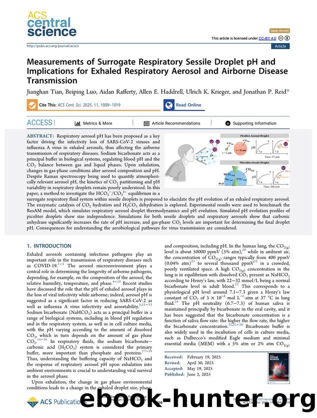 Measurements of Surrogate Respiratory Sessile Droplet pH and Implications for Exhaled Respiratory Aerosol and Airborne Disease Transmission by unknow