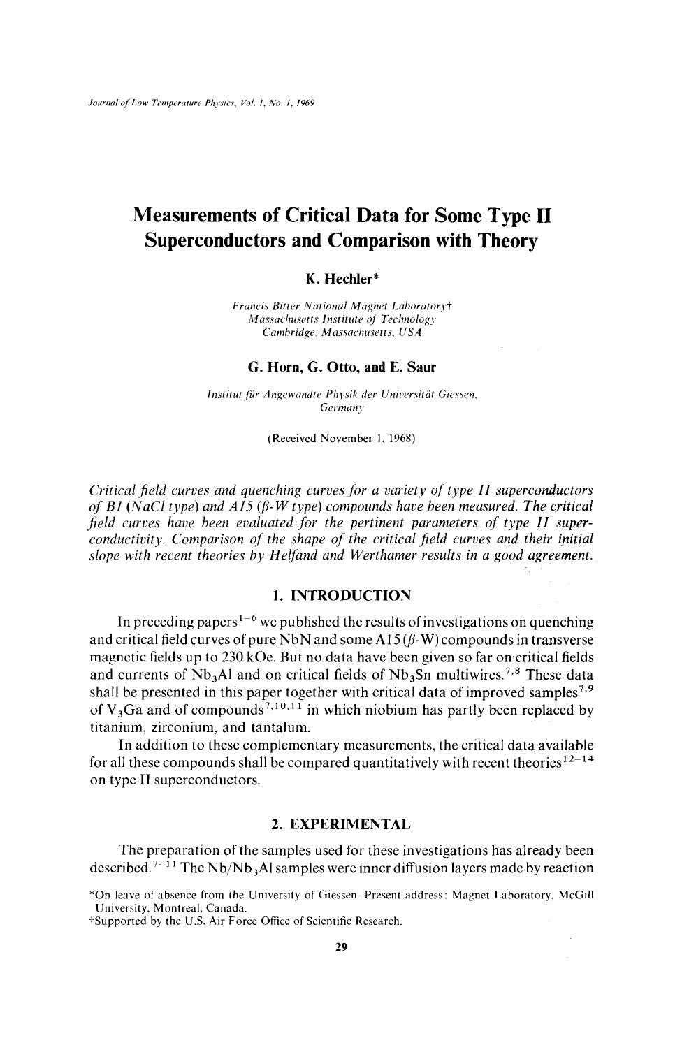 Measurements of critical data for some type II superconductors and comparison with theory by Unknown