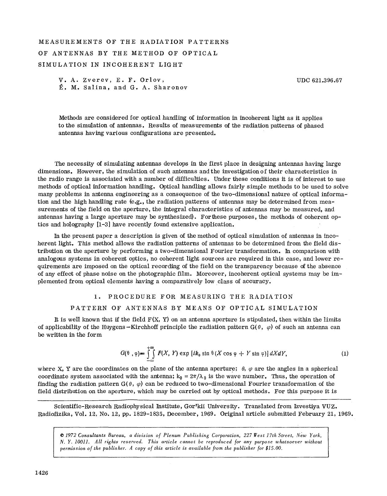 Measurements of the radiation patterns of antennas by the method of optical simulation in incoherent light by Unknown