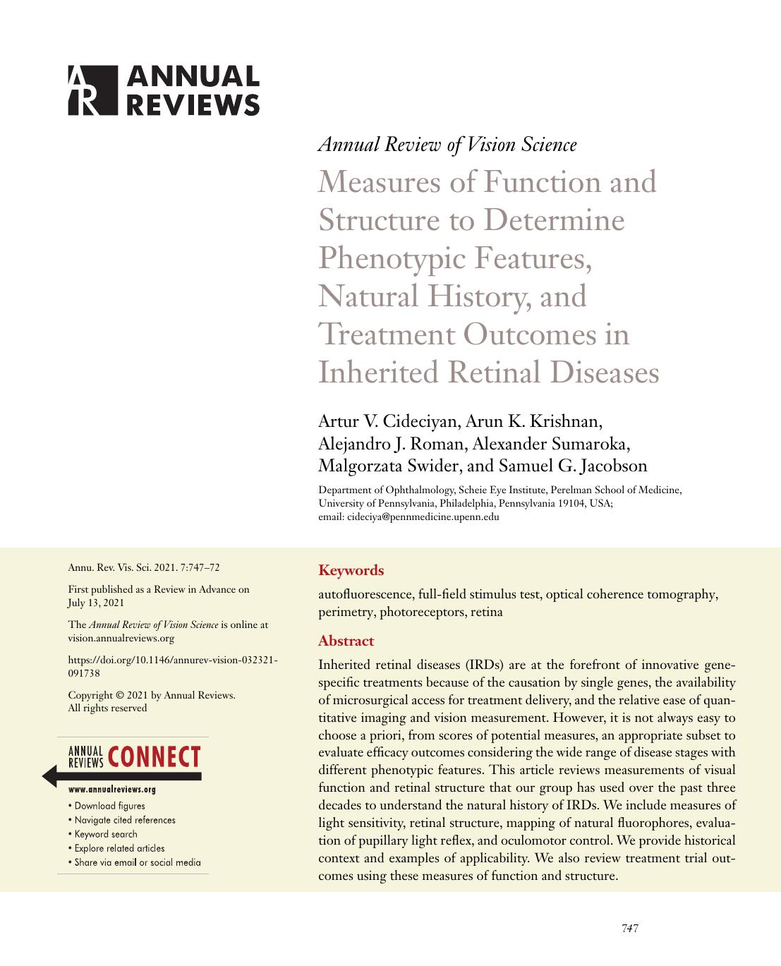 Measures of Function and Structure to Determine Phenotypic Features, Natural History, and Treatment Outcomes in Inherited Retinal Diseases by unknow