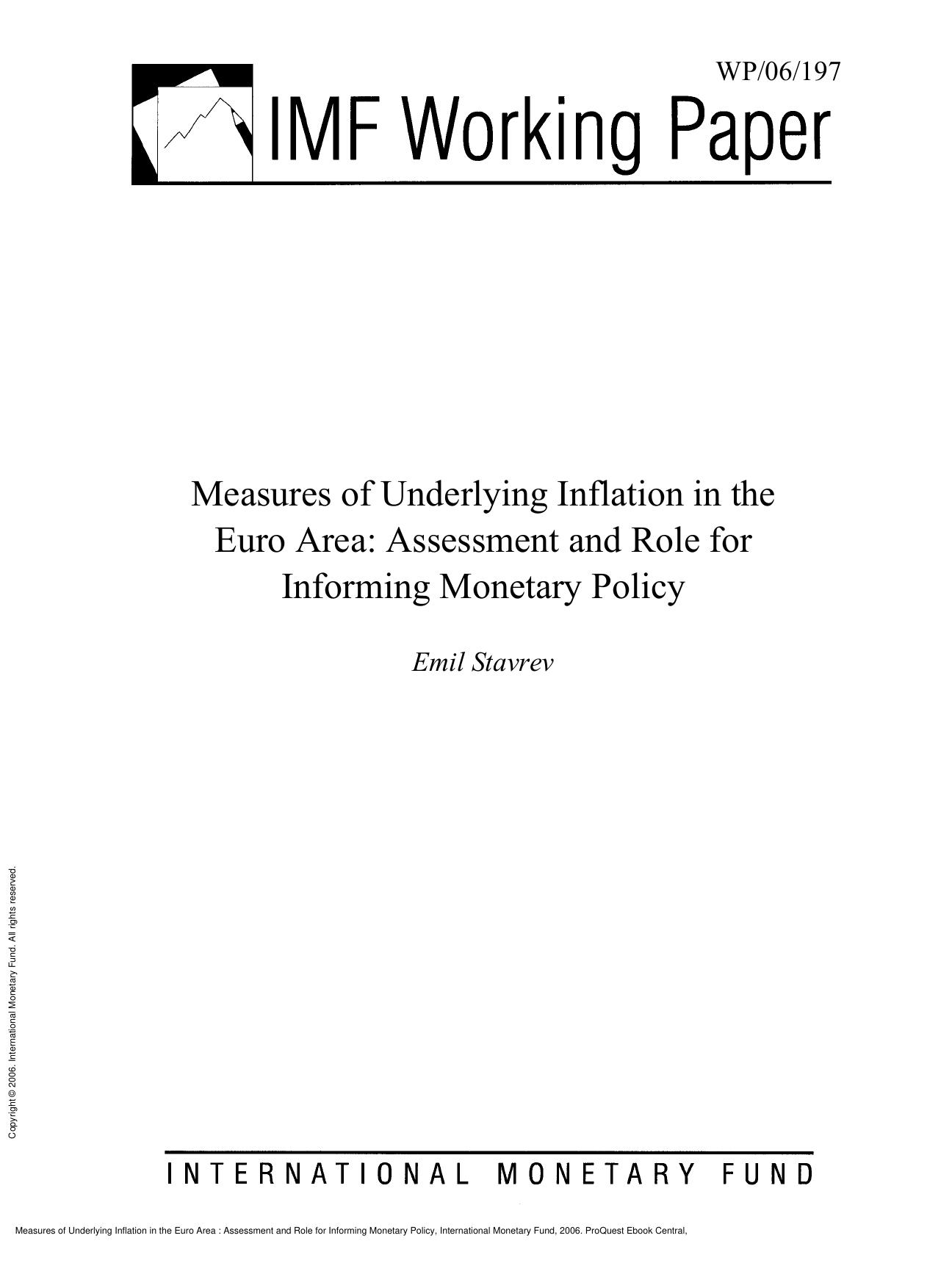 Measures of Underlying Inflation in the Euro Area : Assessment and Role for Informing Monetary Policy by Emil Stavrev