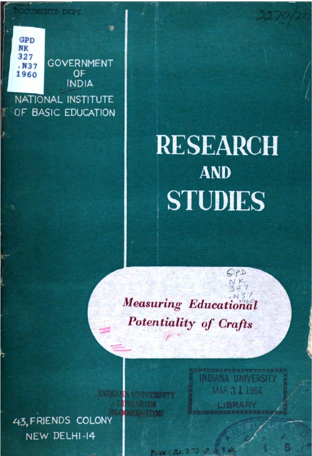 Measuring educational potentiality of crafts by National Institute of Basic Education